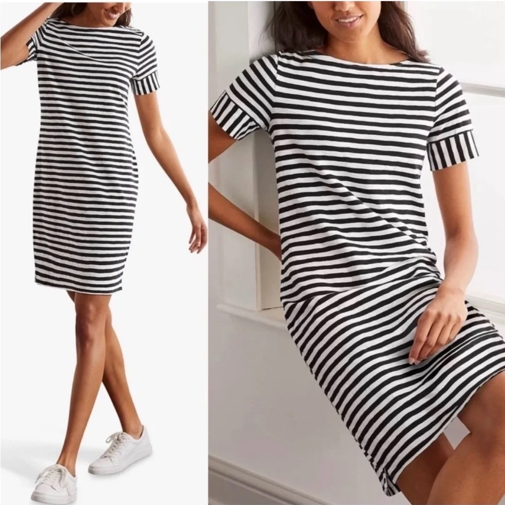 Boden Darcey Jersey Mini Cotton T-Shirt Dress Nautical Stripe Navy like new - Picture 1 of 7